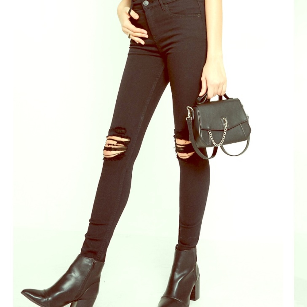 High Wasted Distressed Jean Leggings